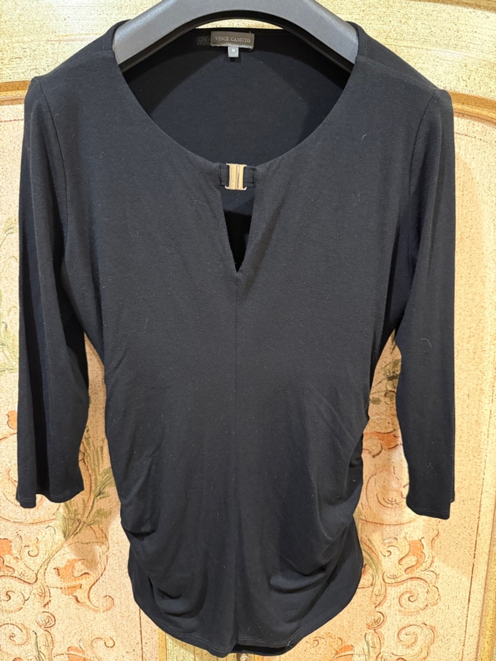 Vince Camuto Black Long-Sleeve Top with Gold Accent